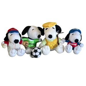 Snoopy MetLife Peanuts Plush Lot of 4 - Sports - Golf - Soccer - Baseball 5"